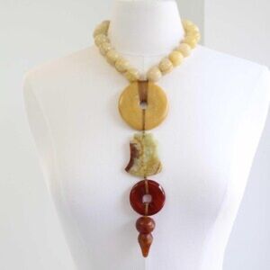 Oscar de la Renta Yellow and Brown Statement Necklace